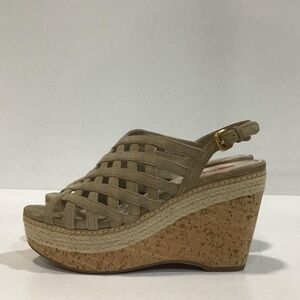 Women’s Prada Tan Suede Strappy Cork Wedge Sandals Size 37
